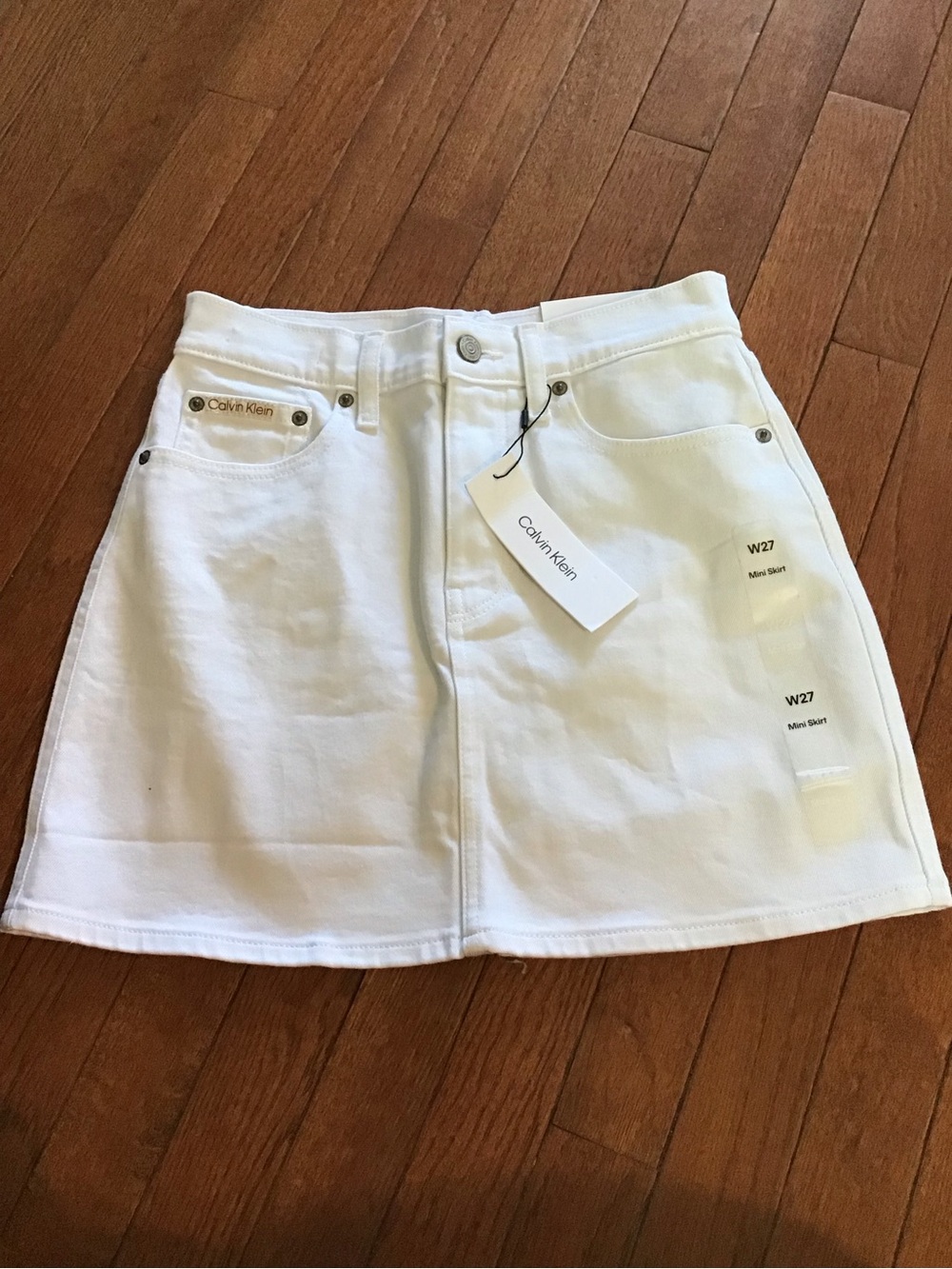 Calvin Klein White Denim A-Line Mini Skirt